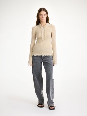 Dzianina By Malene Birger Dreele Wool-blend Sweater Oyster Gray | PL_BB53704