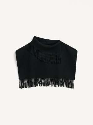 Szaliki By Malene Birger Turtla Wool Fringe Bib Czarne | PL_BB97694