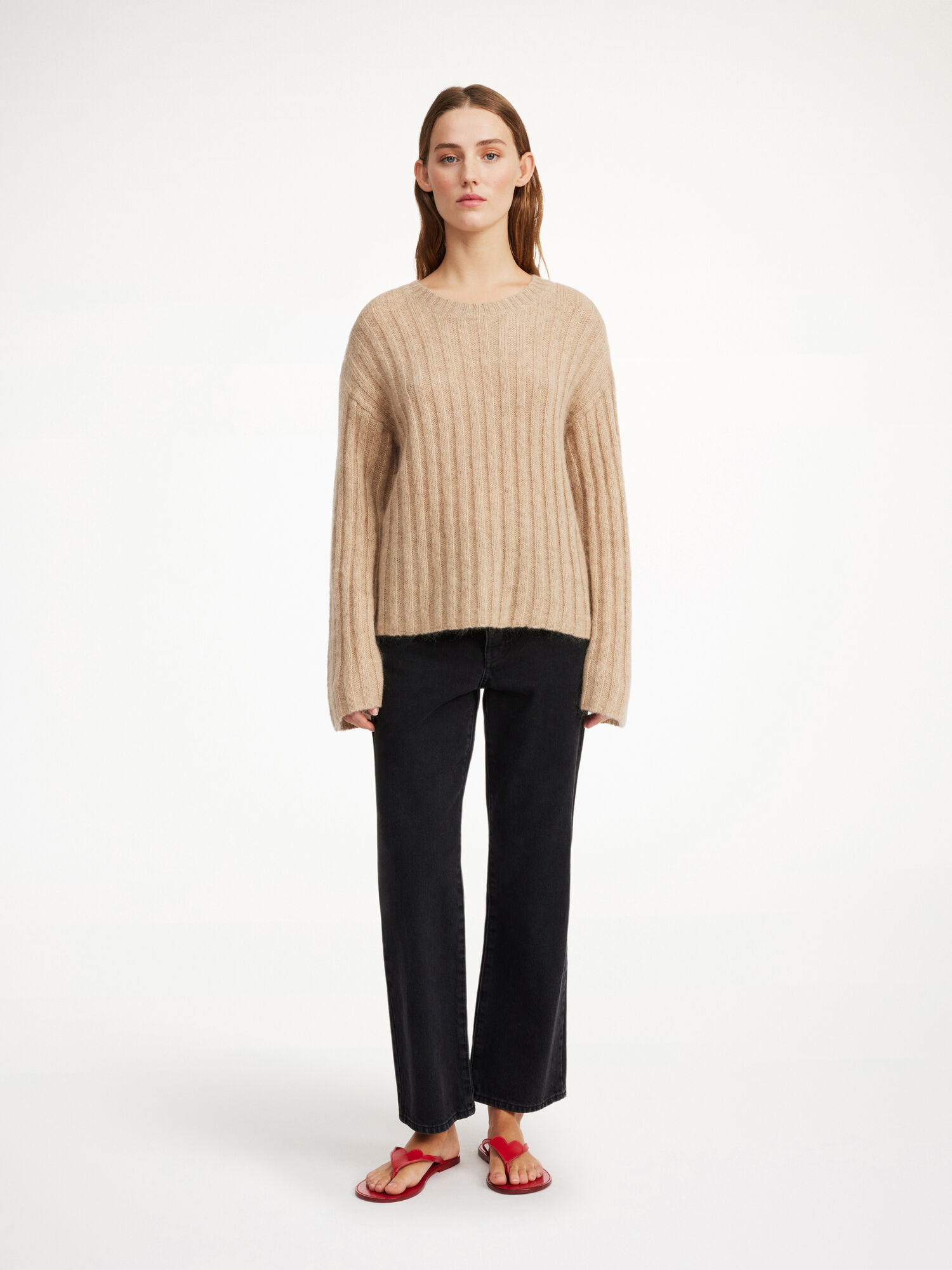 Dzianina By Malene Birger Cierra Ribbed Sweater Beżowe | PL_BB10813