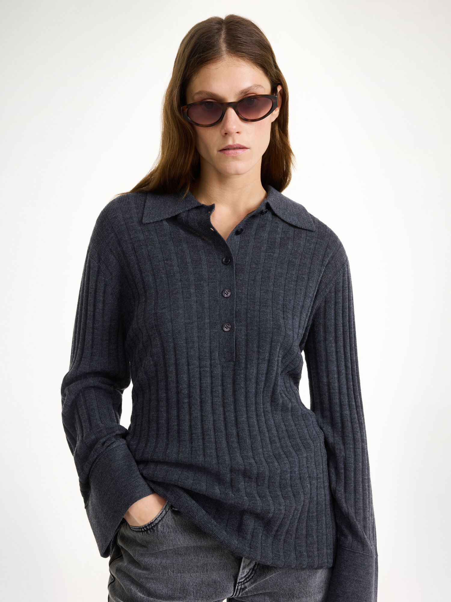 Dzianina By Malene Birger Delphine Merino Wool Sweater Szare | PL_BB79188