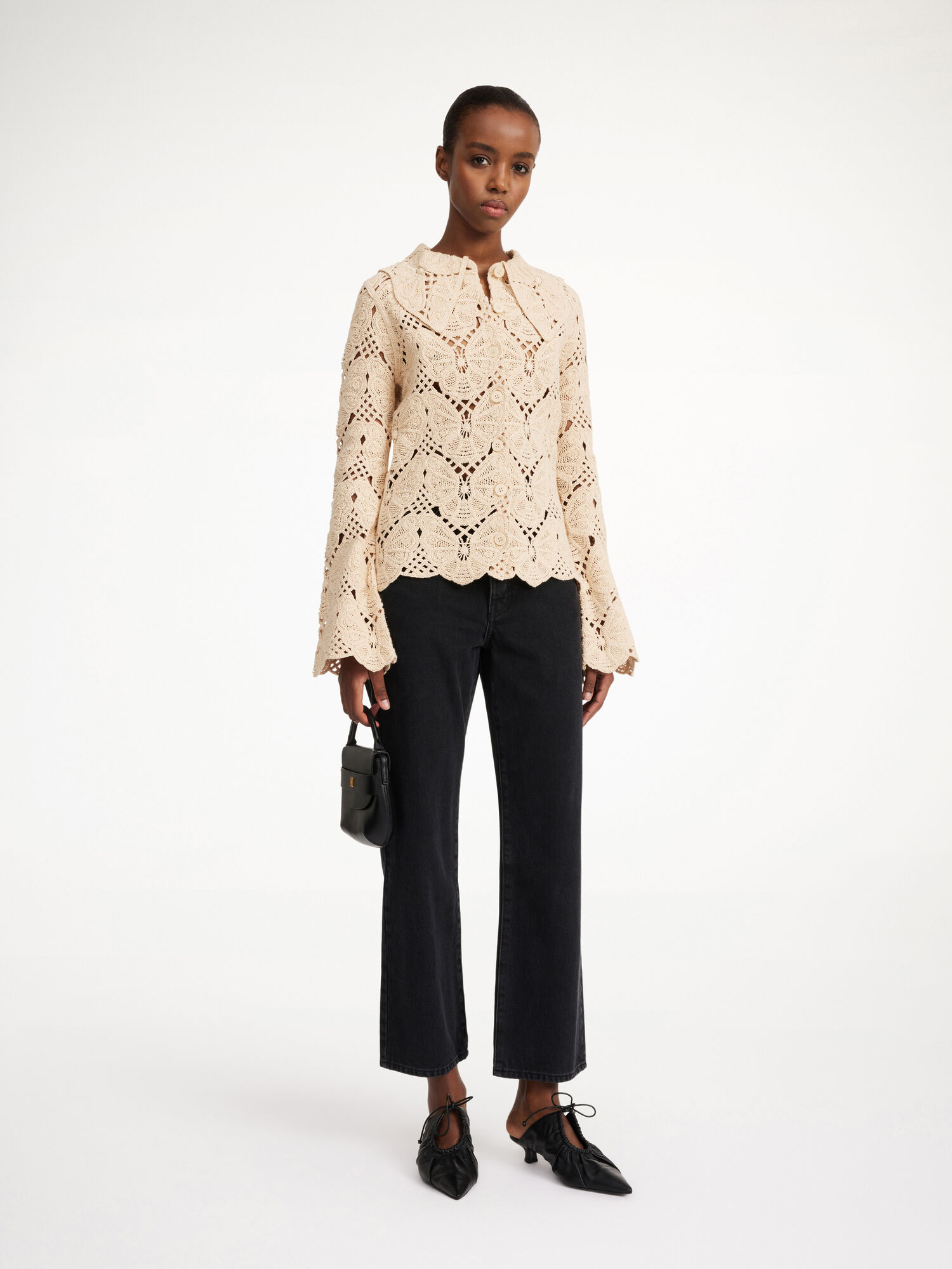 Dzianina By Malene Birger Gwenevere Crochet Shirt Oyster Gray | PL_BB12262