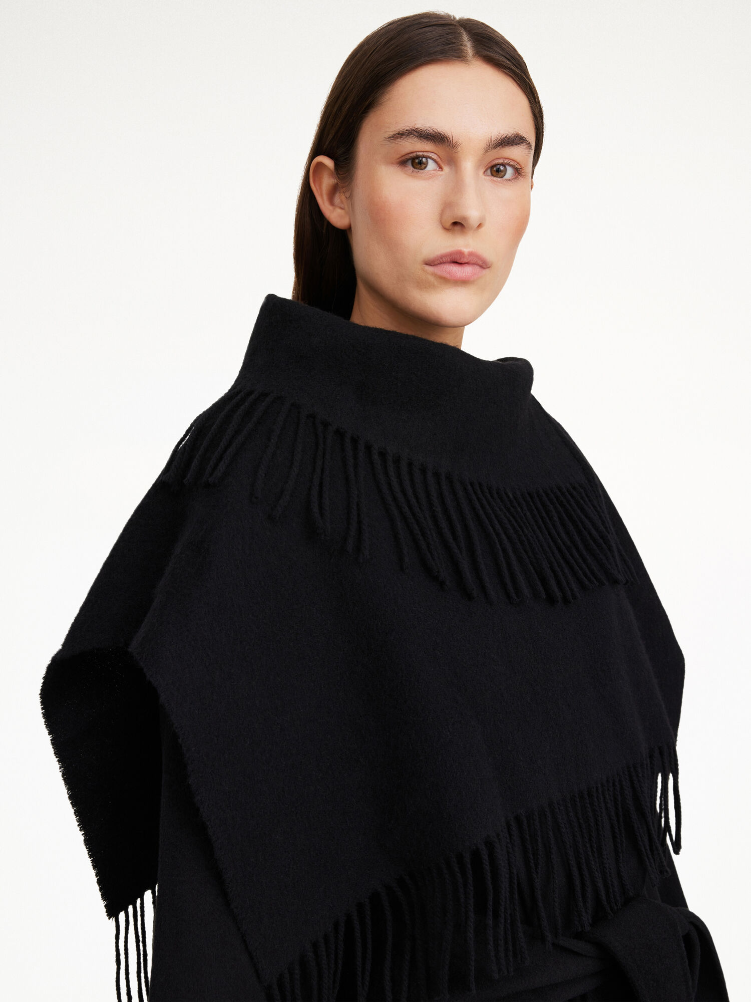 Szaliki By Malene Birger Turtla Wool Fringe Bib Czarne | PL_BB97694