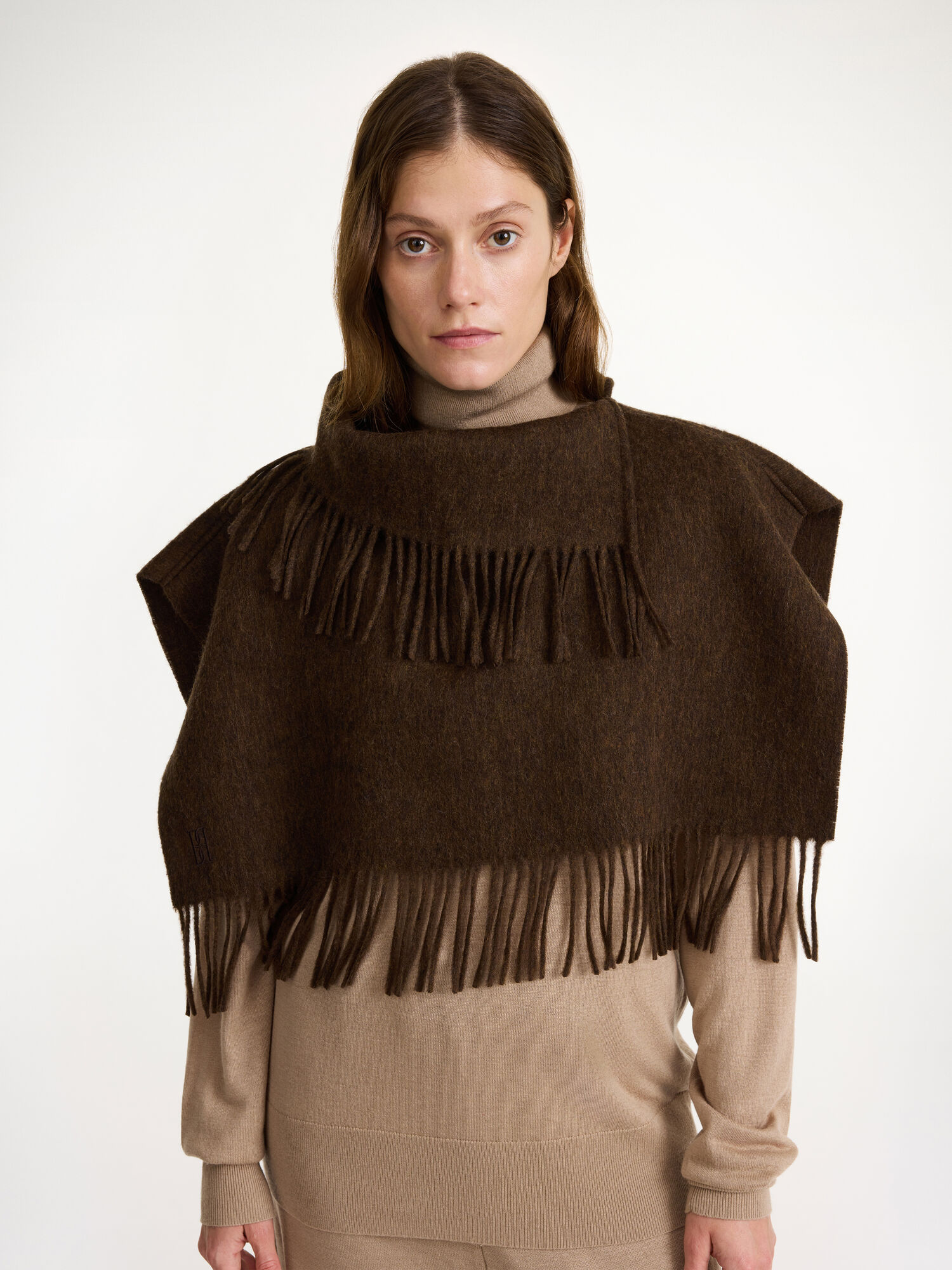 Szaliki By Malene Birger Turtla Wool Fringe Bib Shitake | PL_BB39872